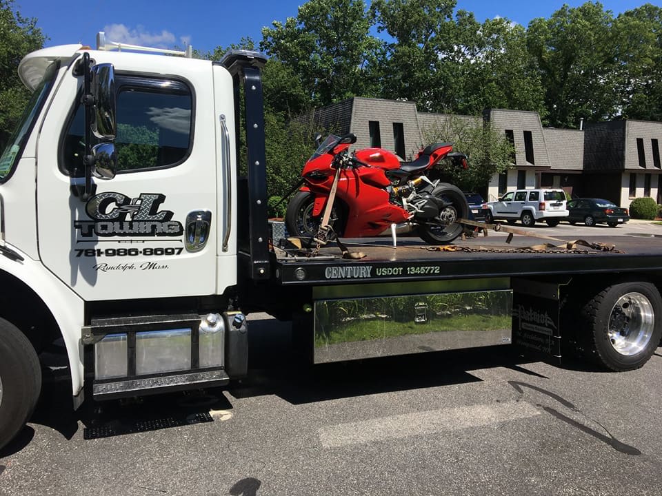Red Motorcycle on Flat Bed